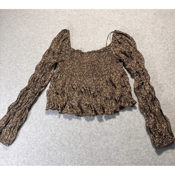 Women's Brown Floral Blouse Size Small Collabo By Privy - Picture 8 of 12